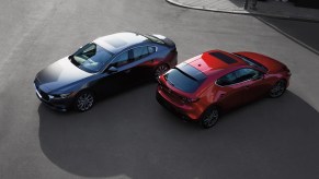 A red and blue 2022 Mazda3