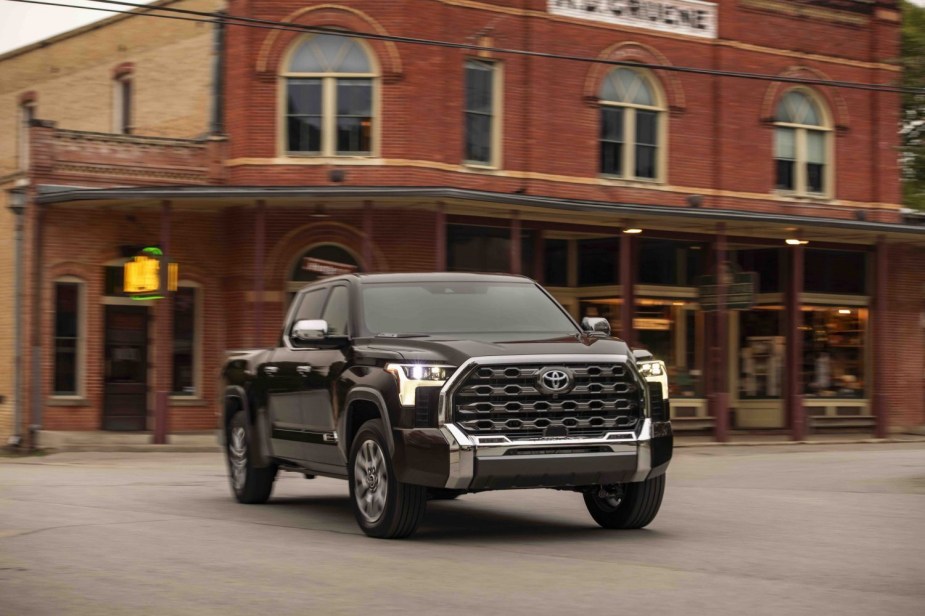 Promo photo of a brown Tundra pickup truck with new V6 i-FORCE engine.