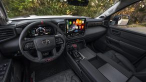 Promo photo of the interior of the TRD Pro trim of the 2023 Toyota Sequoia SUV.