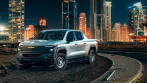 A silver 2024 Chevy Silverado EV Work Truck is parked.