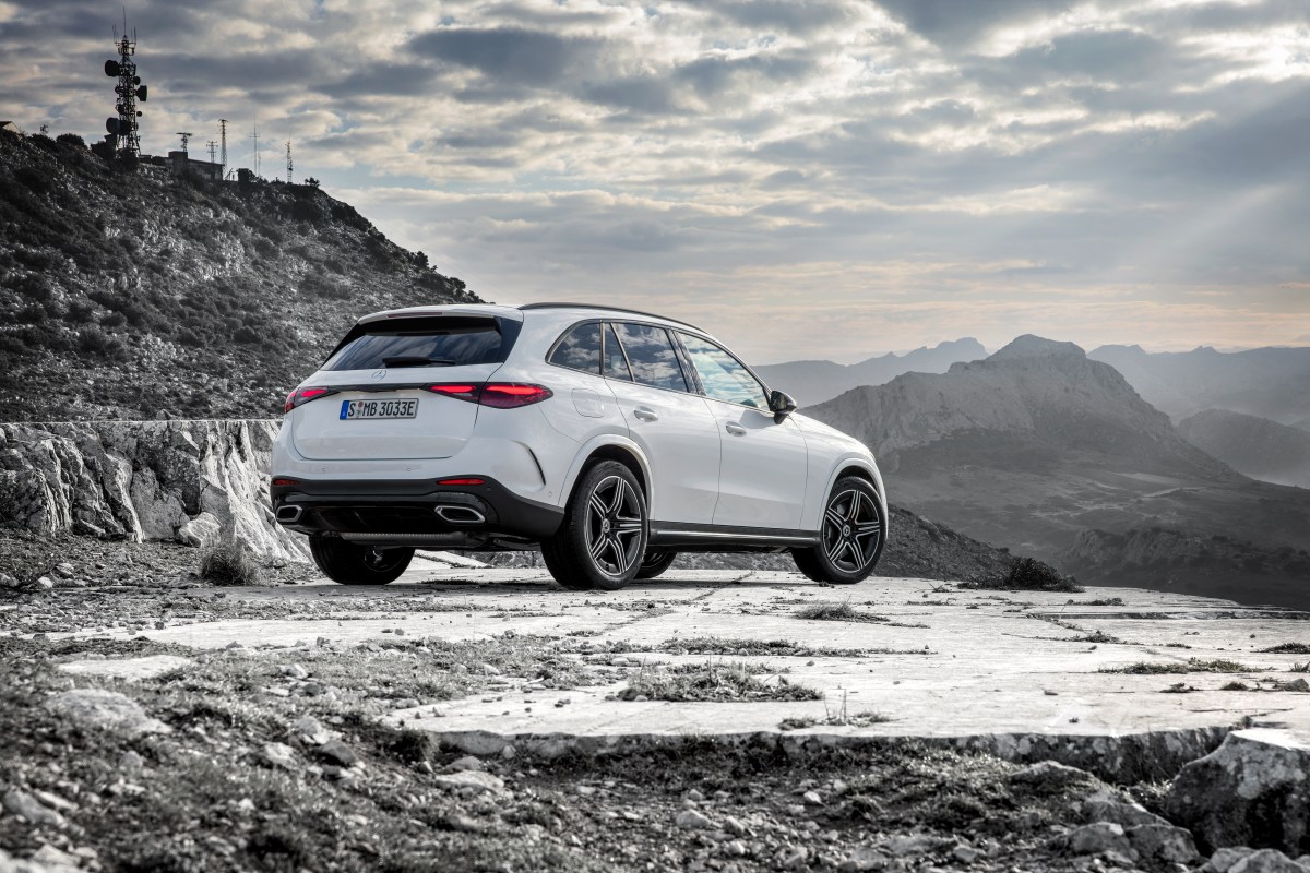 a White Mercedes GLC off road