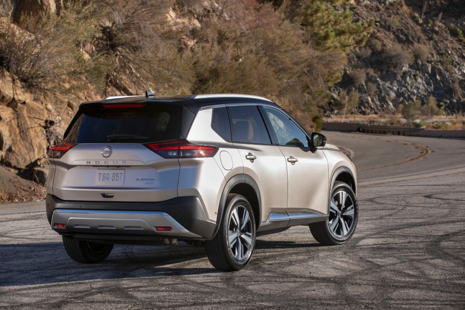 2022 Nissan Rogue in gold, it's deceptively bigger on the inside in many ways than the Murano crossover.