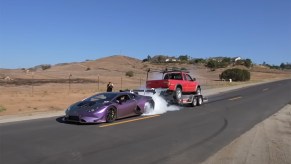 Alex Choi Lamborghini Huracan Twin-Turbo Super Trofeo towing Toyota Pickup