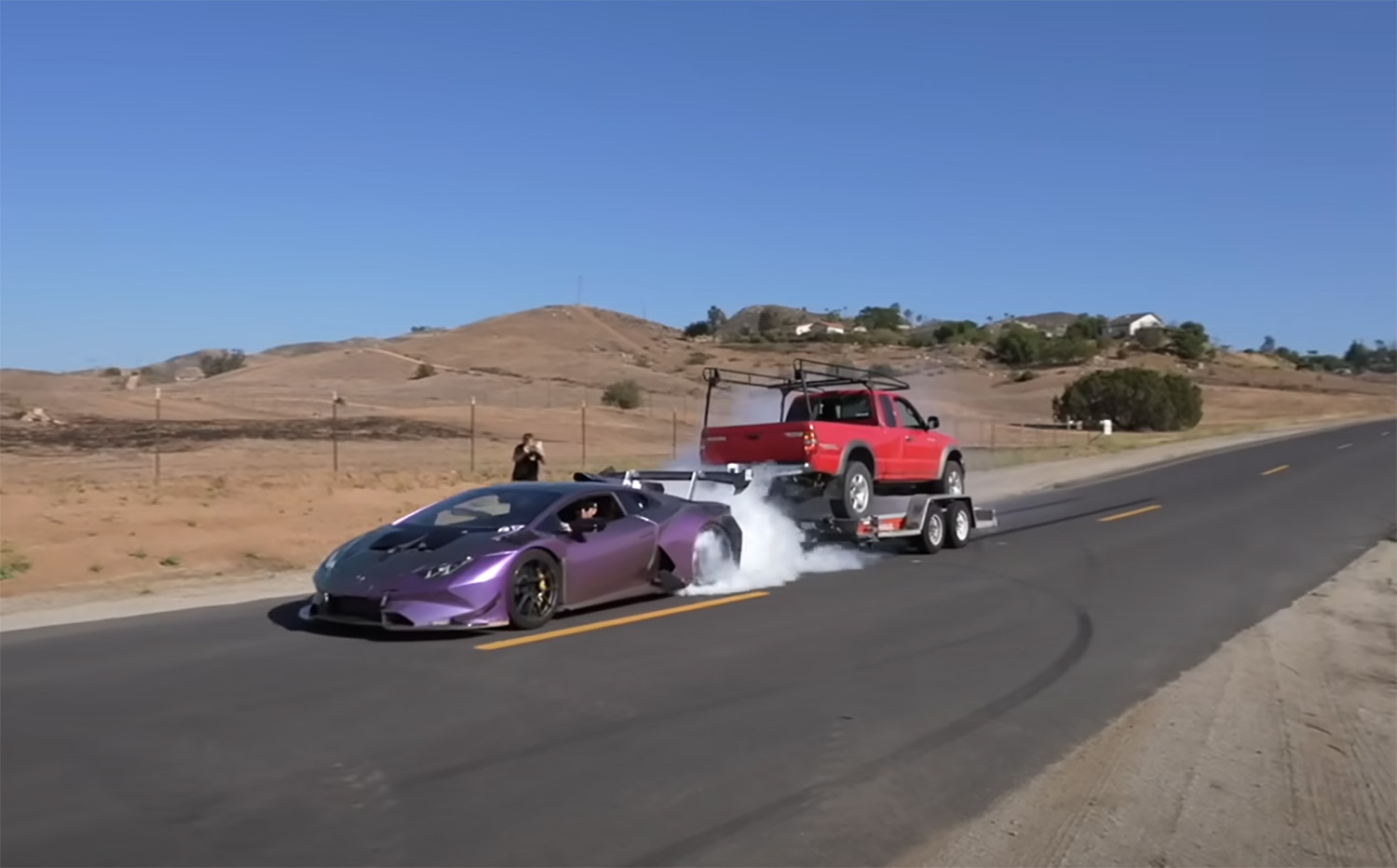 Alex Choi Lamborghini Huracan Twin-Turbo Super Trofeo towing Toyota Pickup