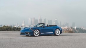 A 2023 Porsche 911 Carrera GTS Cabriolet America edition in azure blue