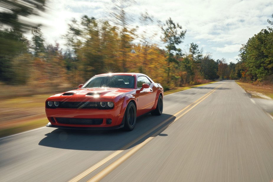 Insuring a Dodge Challenger, like this SRT Super Stock, can cost more than insuring a Porsche 911.