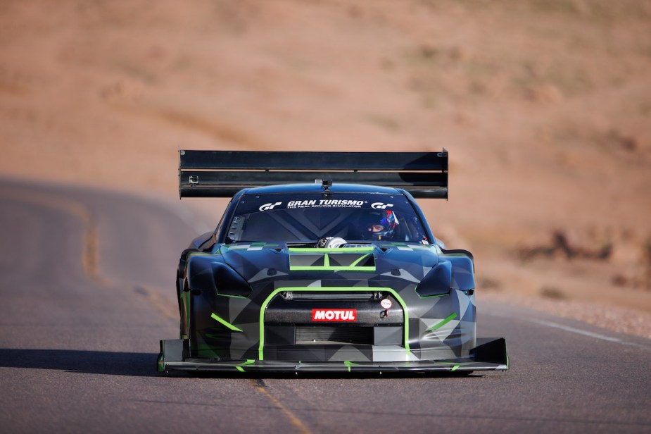 The Frank 6.0 Nissan GT-R going up hill on Pikes Peak. 