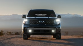 Front view of blue 2023 Kia Telluride