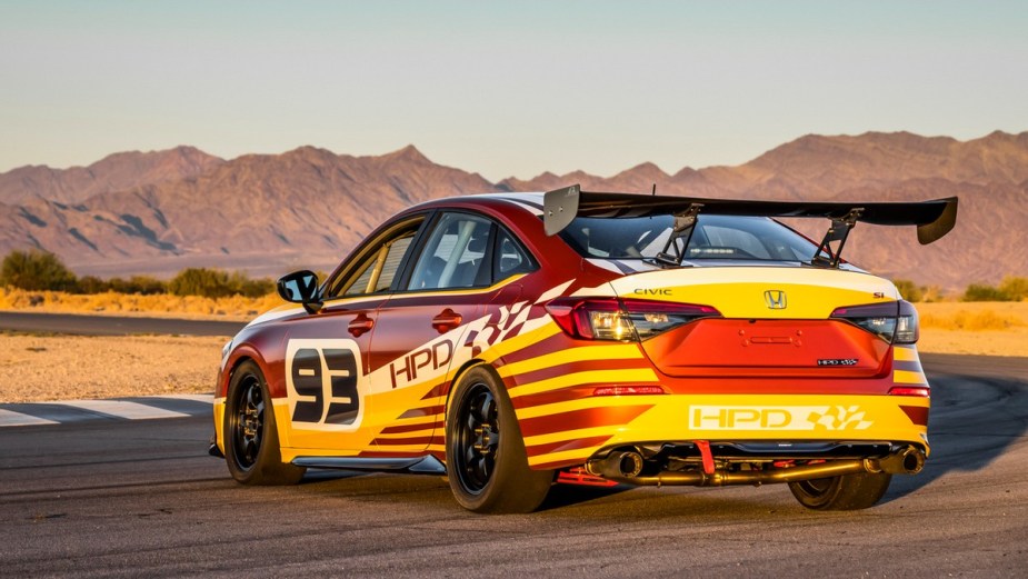 the rear end of a hpd honda civic si, a track ready sedan packed with some extra oomph