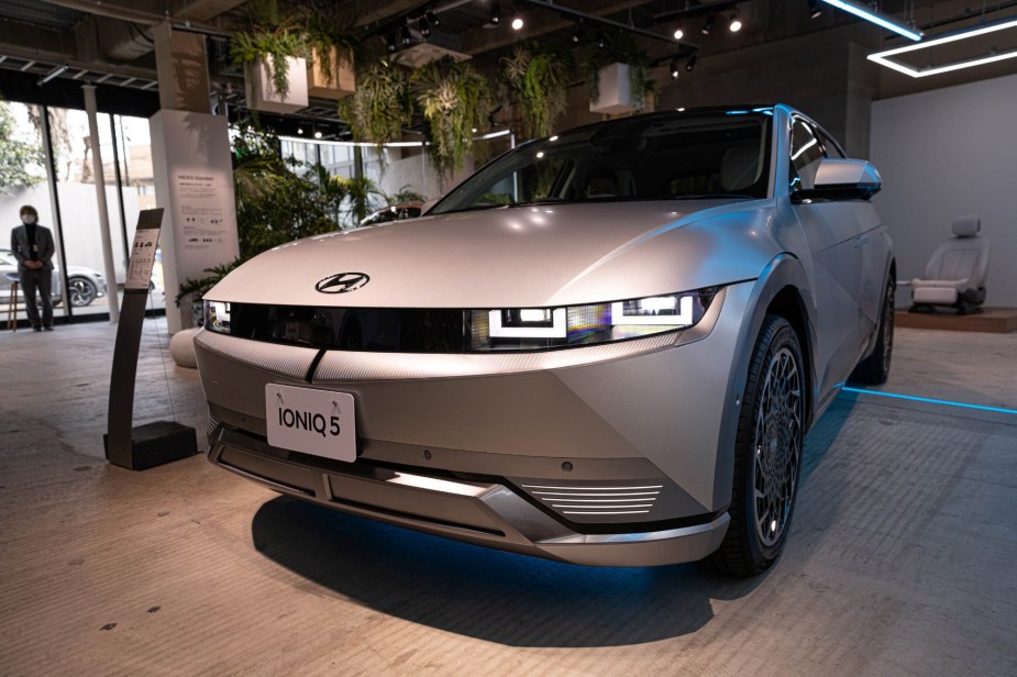 A silver Hyundai Ioniq 5 indoors, eligible for the Federal EV tax credit. 