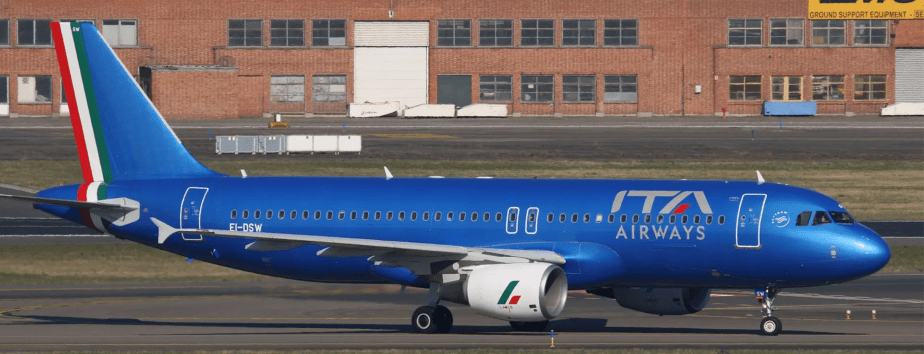 ITA Airways plane sitting on the tarmac