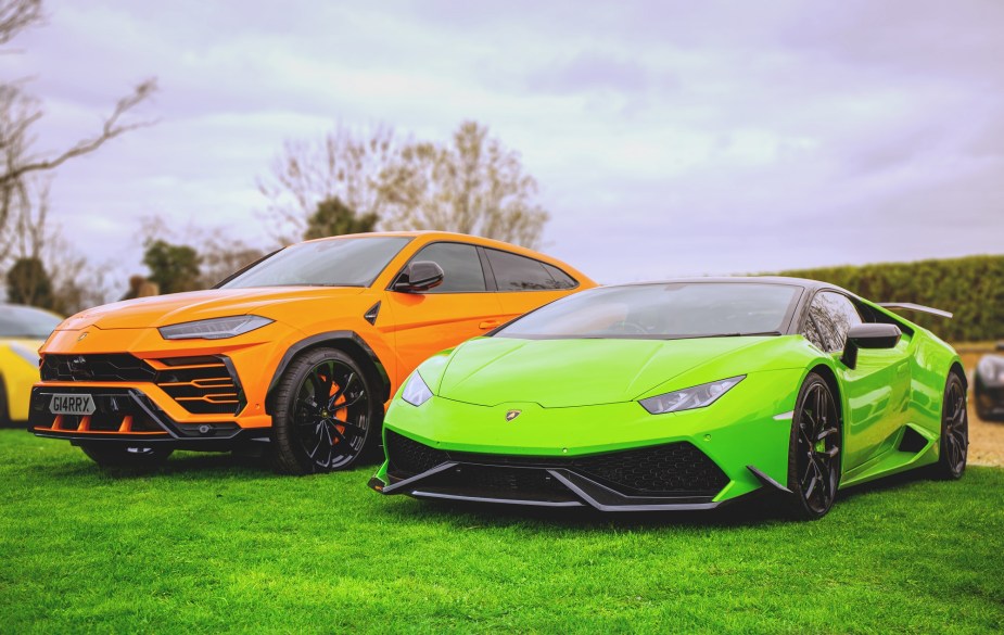 A Lamborghini Urus, like this one next to the Huracan, is the sort of SUV that Ben Affleck's son backed into a BMW.