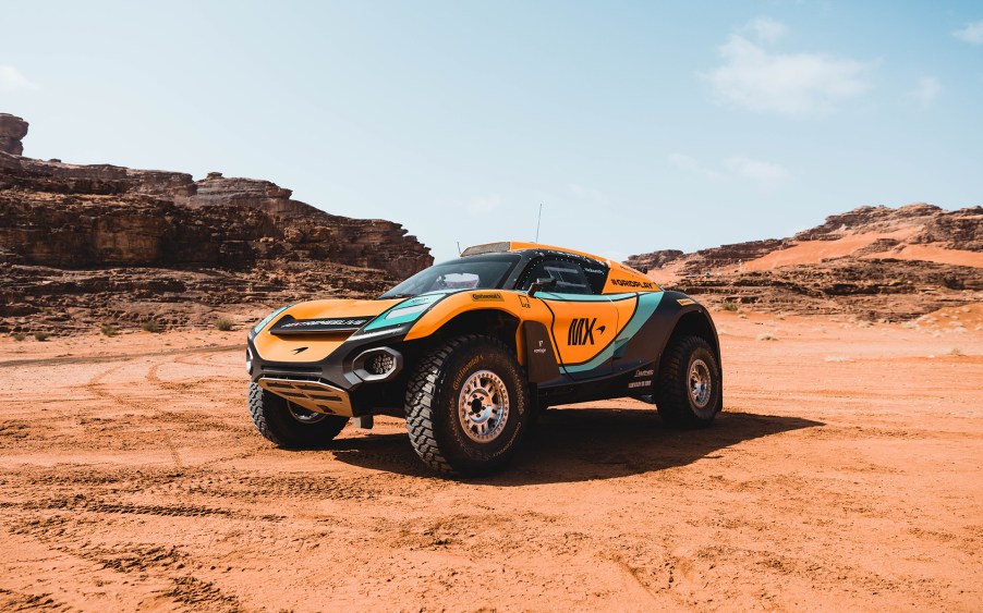 a McLaren Extreme E race in the dirt car