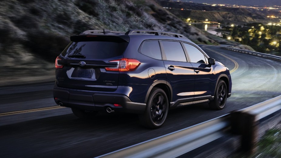 Rear angle view of Crystal Black Pearl 2023 Subaru Ascent