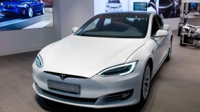 A Tesla Model S seen in a Tesla store in Barcelona, Spain