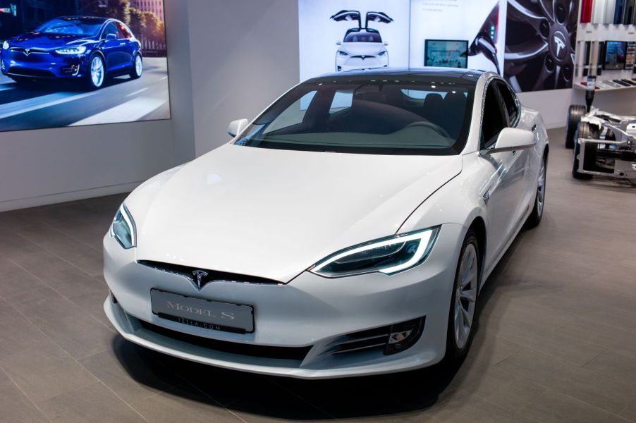 A Tesla Model S seen in a Tesla store in Barcelona, Spain