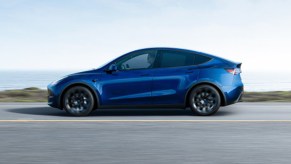 A blue 2022 Tesla Model Y.