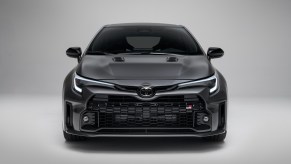 The new Toyota Corolla GR MORIZO Edition hatchback's front end is angry-looking.