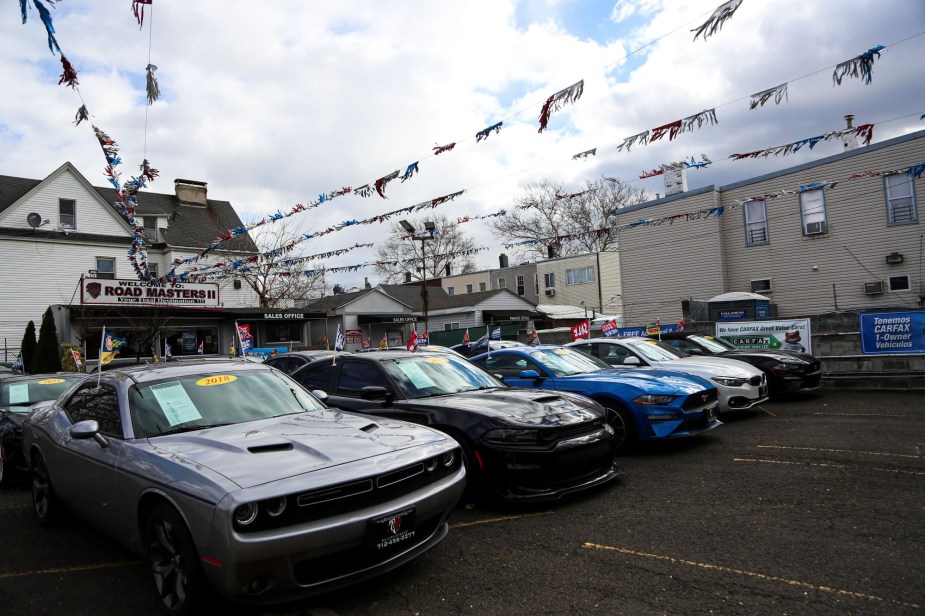 A used car lot that potentially has a car with a salvaged title. 