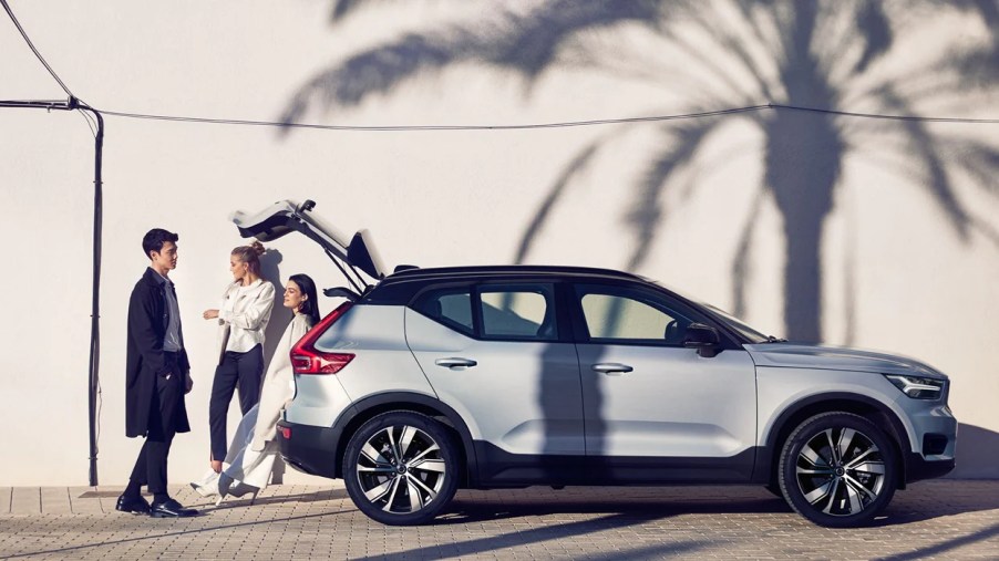 A 2022 Volvo XC40 Recharge sits outside of a building.