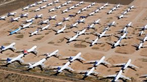 An 'Airplane Boneyard' facility located next to the Southern California Logistic Airport in Victorville