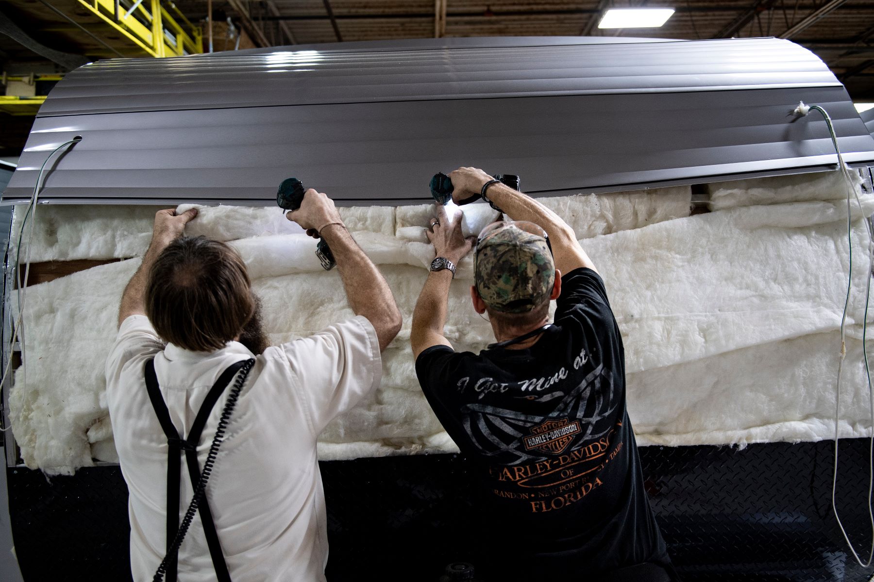 Assembling a camper trailer at Riverside RV in LaGrange, Indiana