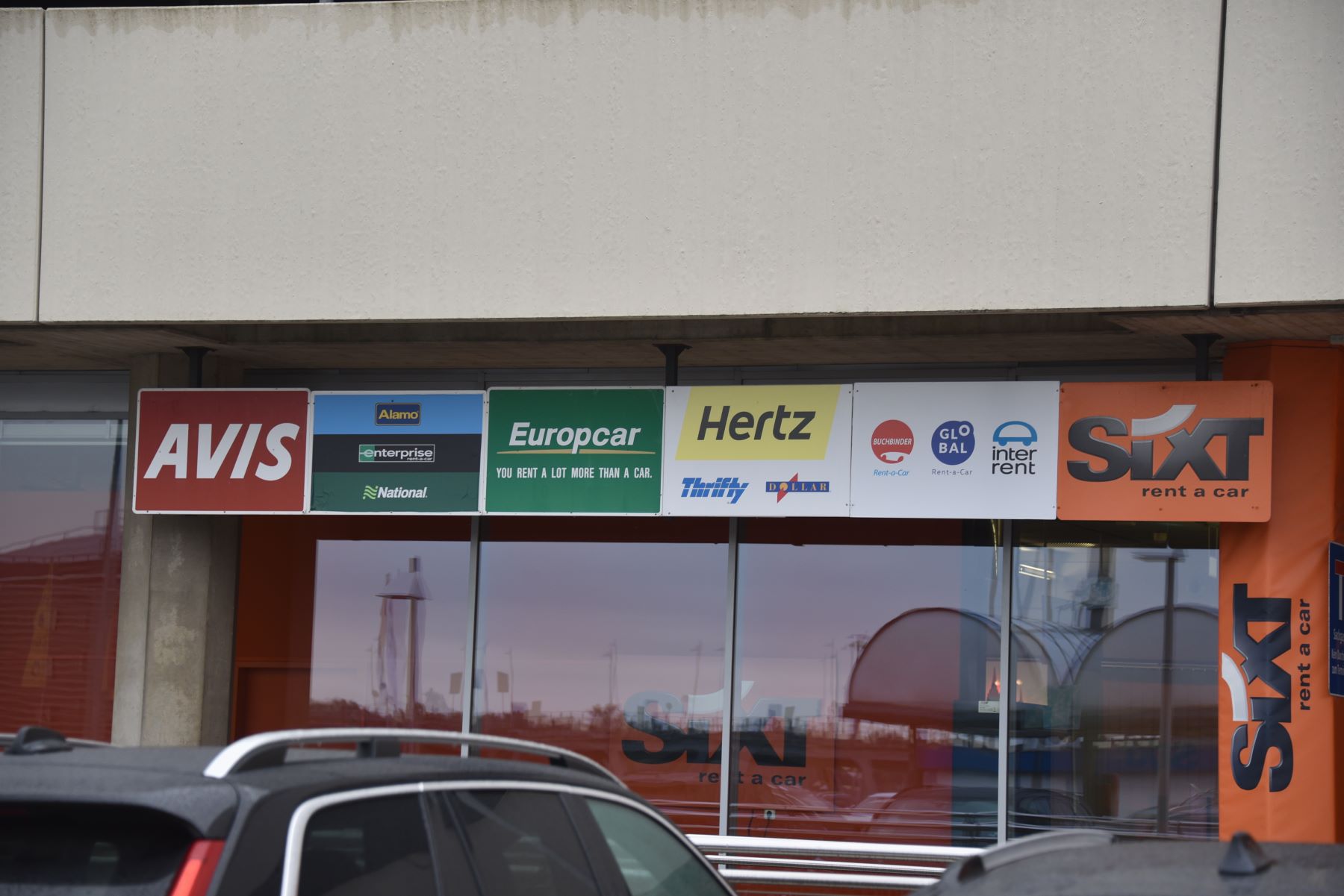 Rental car signs featured at Terminal 1 of the Cologne Bonn Airport