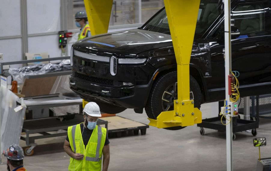 Vehicle assembly at a Rivian plant in Normal, Illinois