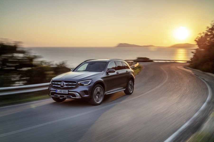 2019 Mercedes GLC in grey on a coastal road