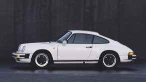 A white 1989 Porsche 911 Carrera