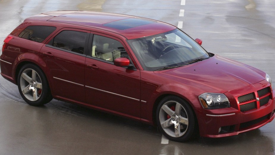 a deep red 2006 dodge magnum srt8, the hemi-powered station wagon that was fun to drive