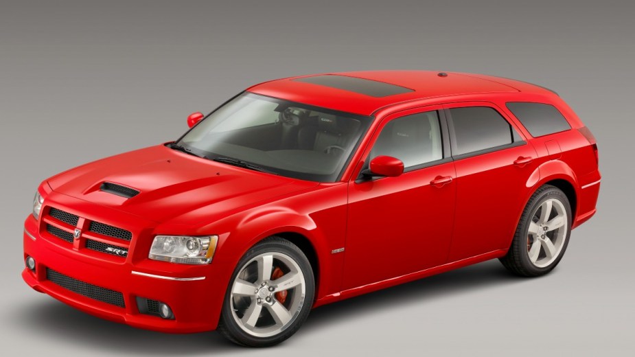 a red 2008 dodge magnum srt8 which featured an upgrade design with a new hood