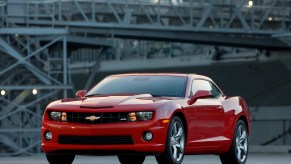 A 2010 Chevrolet Camaro SS sports car pictured in red