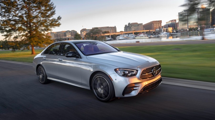 a silver 2022 mercedes benz e class sedan, a luxurious sedan that leads the pack