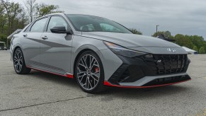 A gray 2022 Hyundai Elantra N DCT in Road America's parking lot