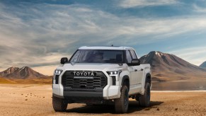 Promo photo of a Toyota Tundra TRD Pro parked in the middle of a desert.