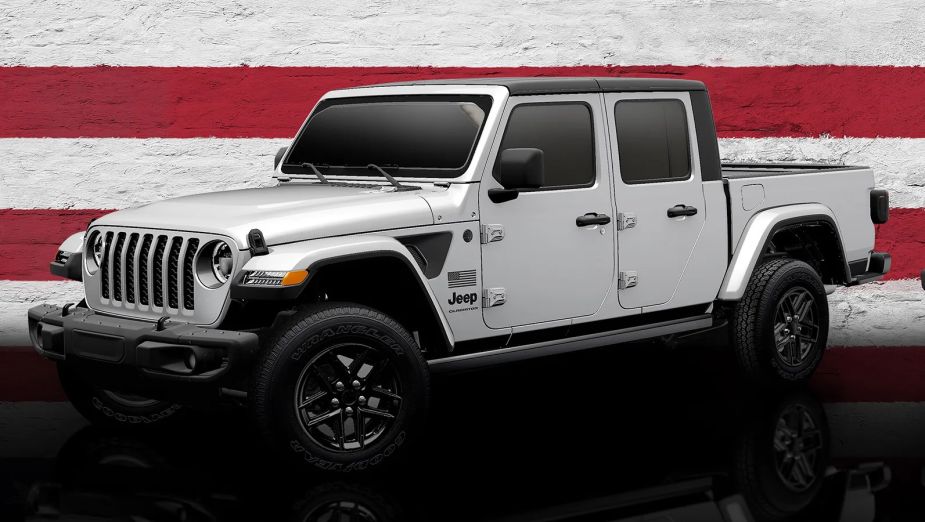 2023 Jeep Gladiator in front of American flag 