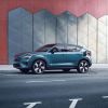 A 2023 Volvo C40 Recharge electric compact SUV model in Fjord Blue