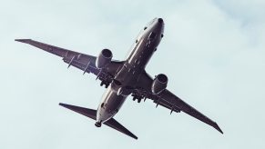 A Boeing 737 flying in the sky