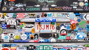 A group of bumper stickers on a car, which is a great gift ideas for car enthusiasts.