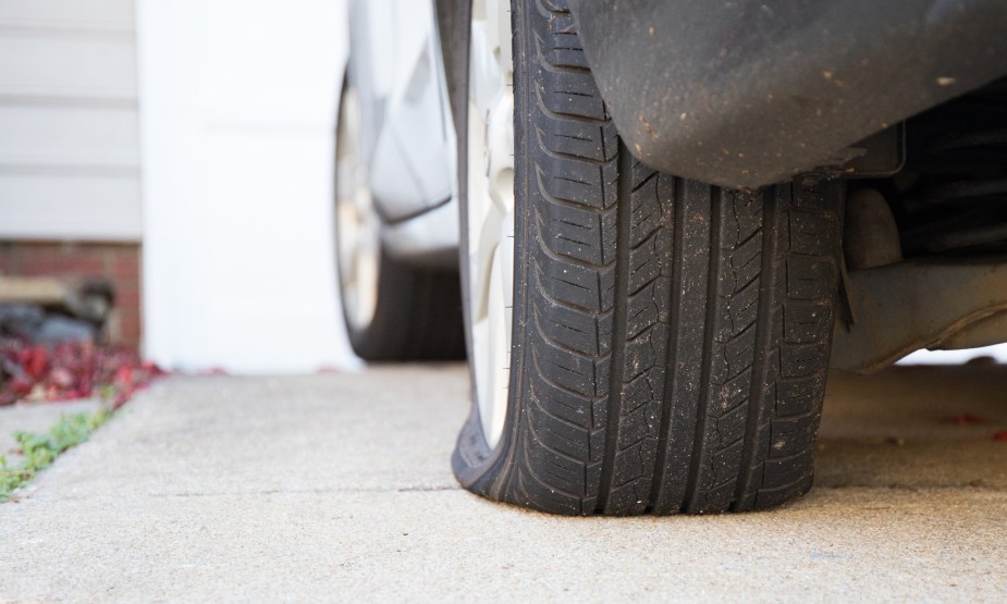 This is a typical Flat Tire, it could be caused by a puncture