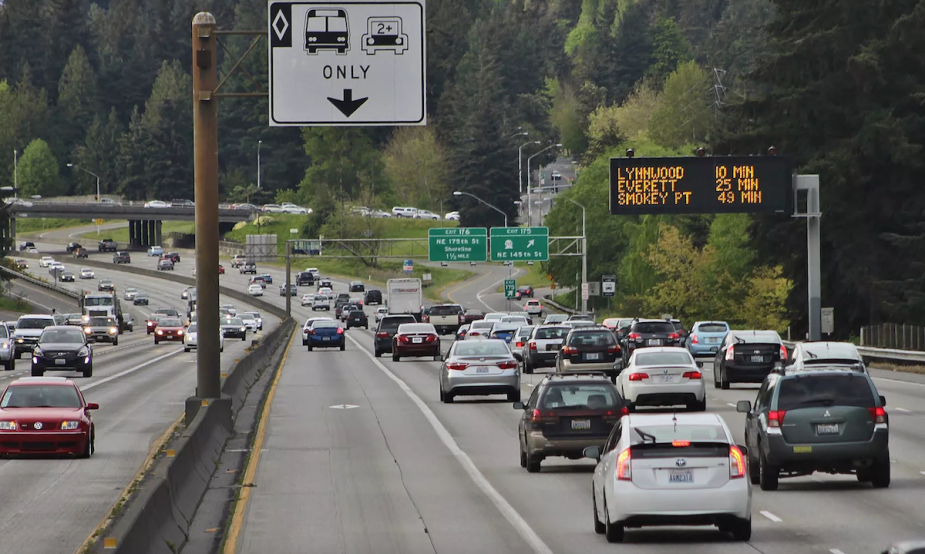 Traffic on the highway with an HOV lane