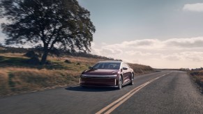 a lucid air, with 520 miles of range according to the epa, but 500 miles on real testing, this the new king of ev range