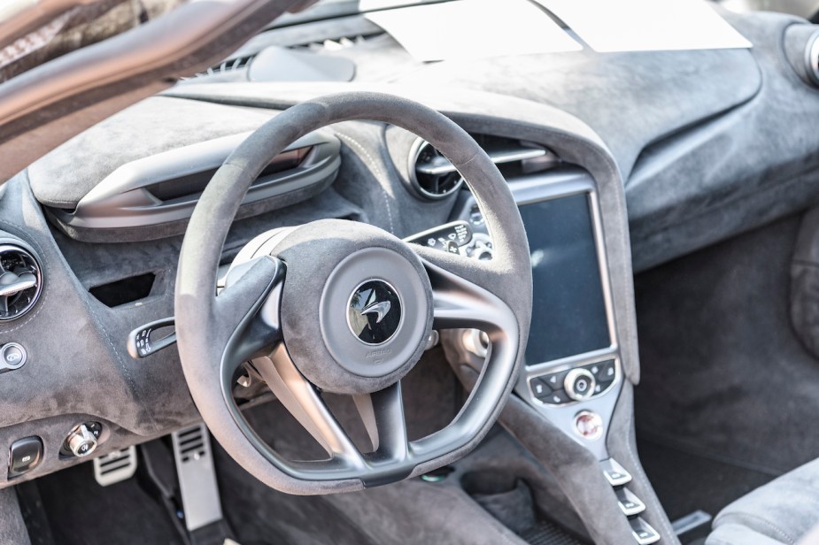 McLaren 720S sports car interior on display at the 2019 Concours d'Elegance.