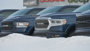 Ram trucks lined up.