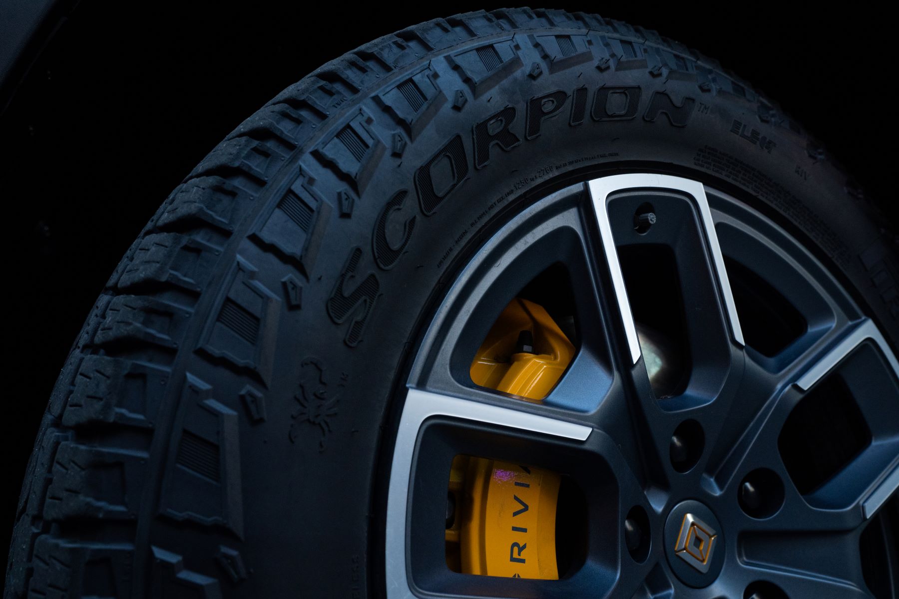 A tire from the EV maker Rivian from its R1T electric truck