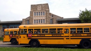 A school bus where school safety tips should be adhered to.