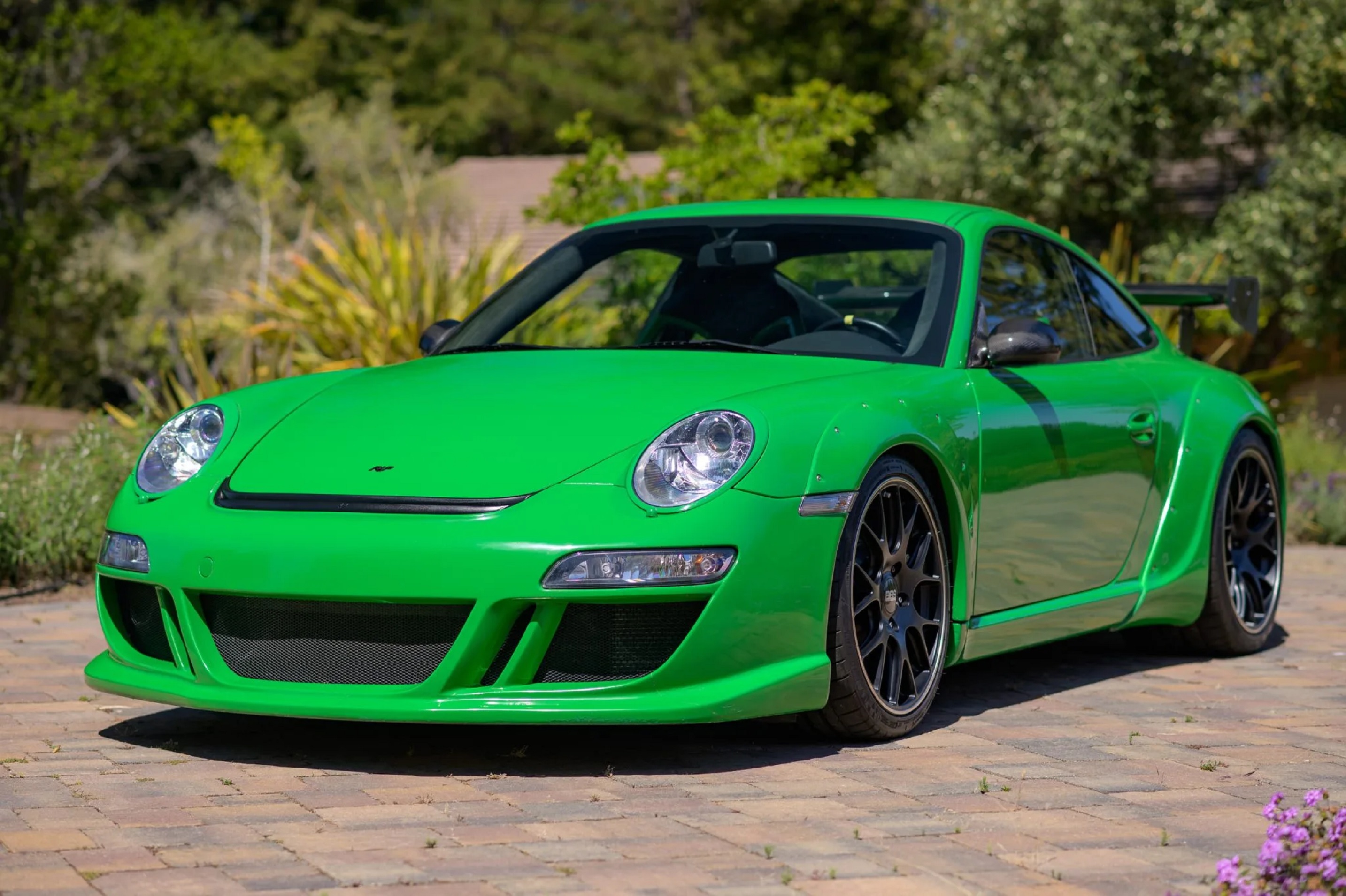 A Viper Green Sharkwerks-modified 2007 RUF RGT in a desert parking lot