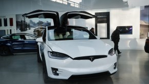 Tesla with its doors open.