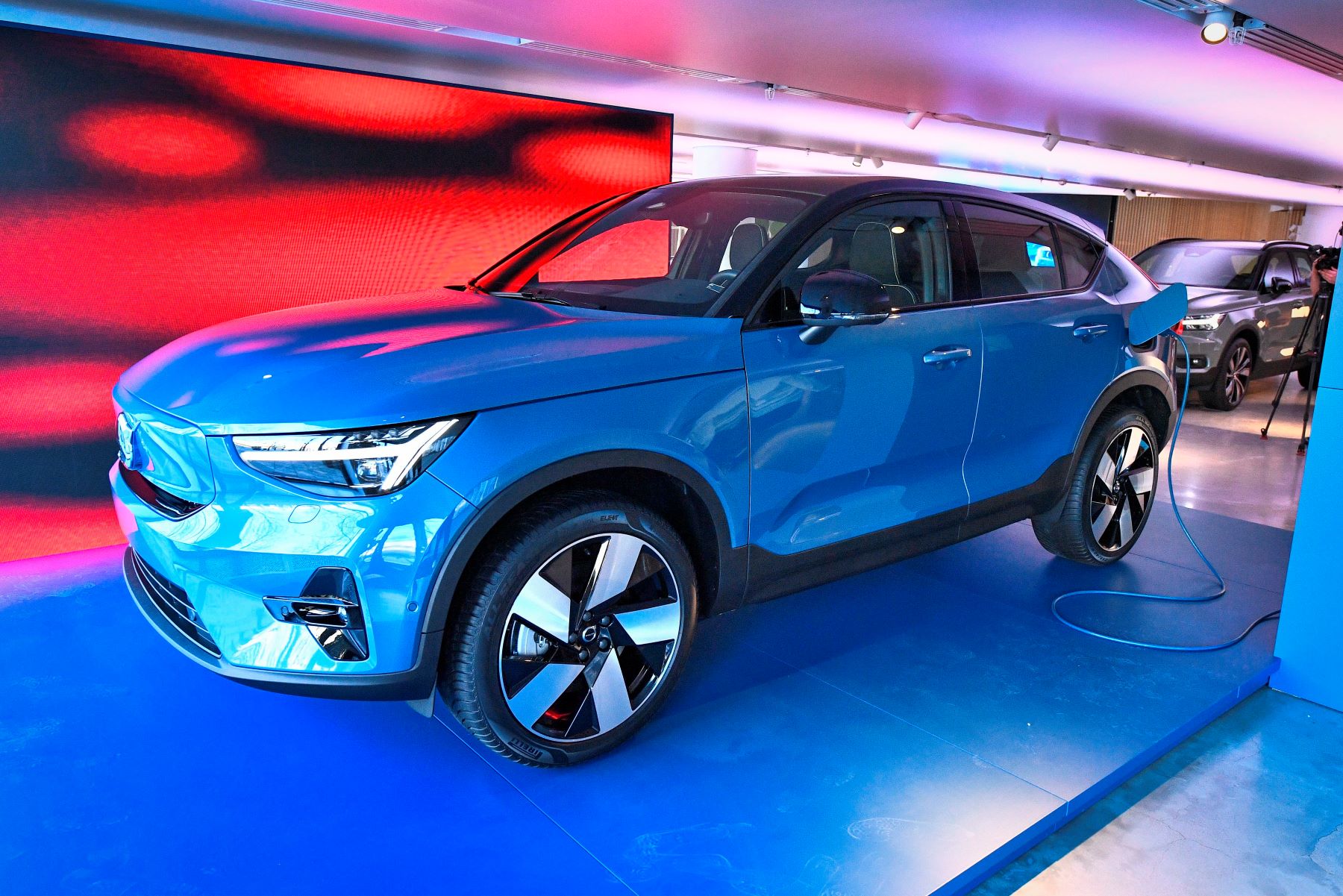 A Volvo C40 Recharge electric SUV model on display in Stockholm, Sweden